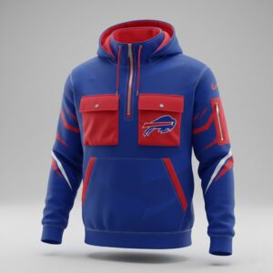 Buffalo Bills 3D multiple pockets half zipper hoodie 1