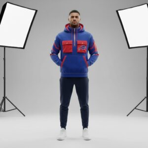 Buffalo Bills 3D multiple pockets half zipper hoodie 3