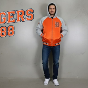Detroit Tigers Bomber Hoodie Jacket - Old English D Logo Gift
