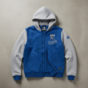 Kansas City Royals Bomber Hoodie Jacket - Royal Blue Crown Logo