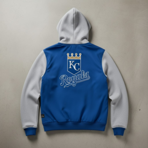 Kansas City Royals Bomber Hoodie Jacket - Royal Blue Crown Logo