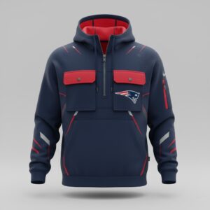 New England Patriots 3D multiple pockets half zipper hoodie 2026 1