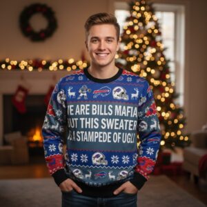 Personalized Buffalo Bills Ugly Christmas Sweater - Custom Quote Bills Mafia Stampede of Ugly Shirt
