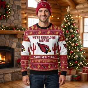Personalized Arizona Cardinals Ugly Christmas Sweater - Custom Text Rebuilding Again Gift