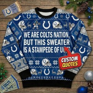 Personalized Indianapolis Colts Ugly Christmas Sweater - Custom Message Horseshoe Nation For Him Her