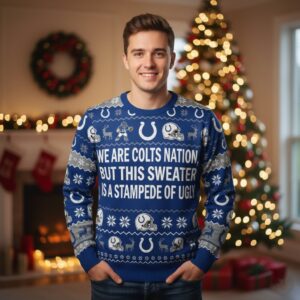 Personalized Indianapolis Colts Ugly Christmas Sweater - Custom Message Horseshoe Nation For Him Her