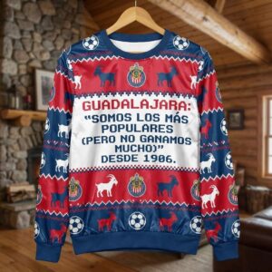 Chivas Guadalajara Liga MX Ugly Christmas Sweater – “Somos Los Más Populares” Iconic Red & White Fan Knit