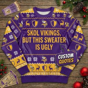 Personalized Minnesota Vikings Ugly Christmas Sweater - DIY Text Skol Nation Purple Pride Sweatshirt