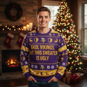Personalized Minnesota Vikings Ugly Christmas Sweater - DIY Text Skol Nation Purple Pride Sweatshirt