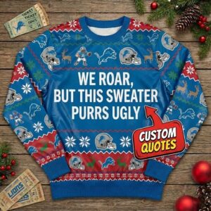 Personalized Detroit Lions Ugly Christmas Sweater - Funny Custom Quote One Pride Holiday Crewneck