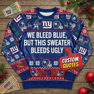 Personalized NY Giants Ugly Christmas Sweater - Big Blue Wrecking Crew Custom Holiday Jumper