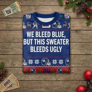 Personalized NY Giants Ugly Christmas Sweater - Big Blue Wrecking Crew Custom Holiday Jumper
