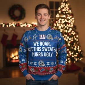 Personalized NY Giants Ugly Christmas Sweater - Big Blue Wrecking Crew Custom Holiday Jumper