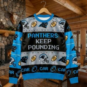 Carolina Panthers Ugly Christmas Sweater – NFL “Keep Pounding” Exclusive Spirit Pullover