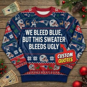 Personalized New England Patriots Ugly Christmas Sweater - Custom Message 6x Champions Football Pullover