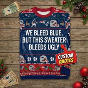 Personalized New England Patriots Ugly Christmas Sweater - Custom Message 6x Champions Football Pullover