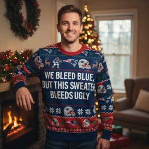 Personalized New England Patriots Ugly Christmas Sweater - Custom Message 6x Champions Football Pullover