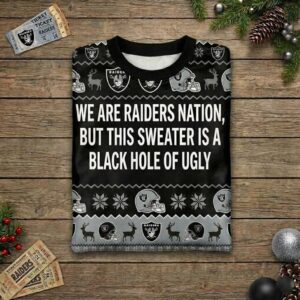 Personalized Las Vegas Raiders Ugly Christmas Sweater - Custom Quote Raider Nation Black Hole Fan Gift
