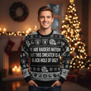 Personalized Las Vegas Raiders Ugly Christmas Sweater - Custom Quote Raider Nation Black Hole Fan Gift