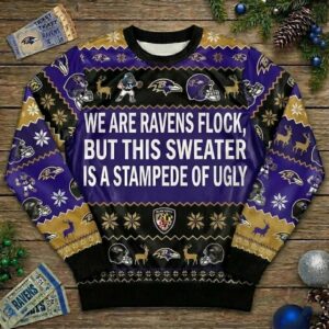 Personalized Baltimore Ravens Ugly Christmas Sweater - Custom Text Ravens Flock Purple Friday Gift