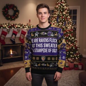 Personalized Baltimore Ravens Ugly Christmas Sweater - Custom Text Ravens Flock Purple Friday Gift