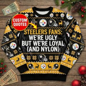 Personalized Pittsburgh Steelers Ugly Christmas Sweater - Funny Custom Text Steel Curtain Black and Gold Shirt