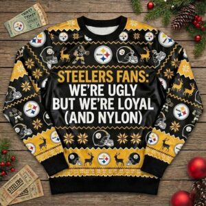 Personalized Pittsburgh Steelers Ugly Christmas Sweater - Funny Custom Text Steel Curtain Black and Gold Shirt