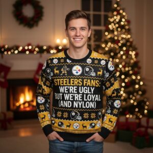 Personalized Pittsburgh Steelers Ugly Christmas Sweater - Funny Custom Text Steel Curtain Black and Gold Shirt