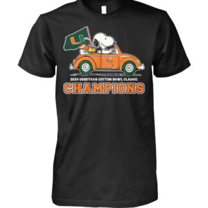 Miami Hurricanes x Snoopy Peanuts 2025 Cotton Bowl Champions T-Shirt