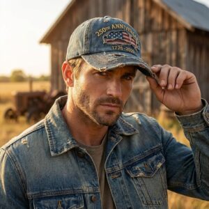 USA 250th Anniversary 1776-2026 Distressed Denim Baseball Cap