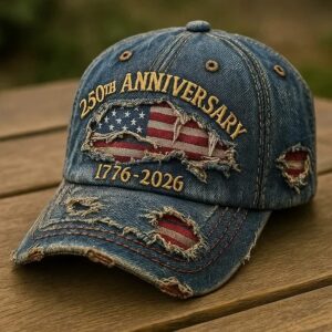 USA 250th Anniversary 1776-2026 Distressed Denim Baseball Cap