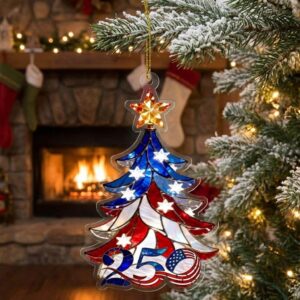 USA 250th Anniversary American Flag Christmas Tree Ornament