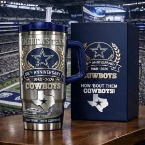 Dallas Cowboys 66th Anniversary Tumbler - Stainless Steel Insulated Travel Mug with Handle