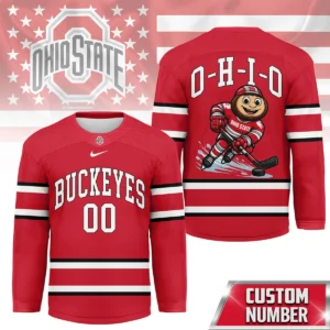 Custom Ohio State Buckeyes Hockey Jersey - Featuring Brutus Mascot and O-H-I-O Chant