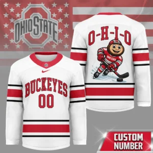 Custom Ohio State Buckeyes Hockey Jersey - Featuring Brutus Mascot and O-H-I-O Chant