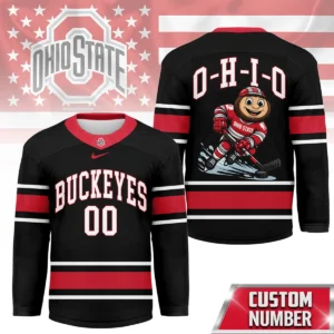Custom Ohio State Buckeyes Hockey Jersey - Featuring Brutus Mascot and O-H-I-O Chant