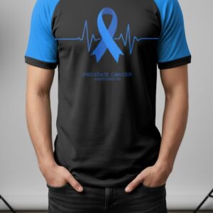 Prostate Cancer Awareness Blue Ribbon Heartbeat EKG T-Shirt