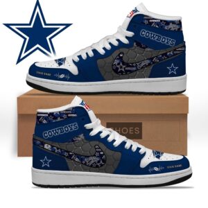 Dallas Cowboys Personalized Name Heartbeat Jordan 1 High Shoes