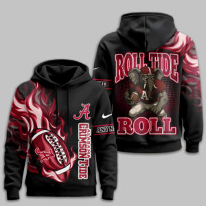 Alabama Crimson Tide Personalized Roll Tide Flaming Football 3D Hoodie