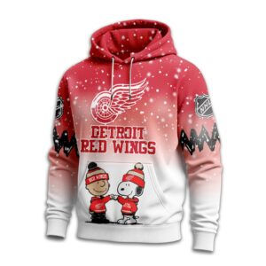 Detroit Red Wings Snoopy Peanuts Charlie Brown Winter Hockey 3D Hoodie