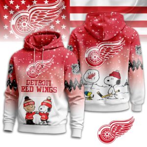 Detroit Red Wings Snoopy Peanuts Charlie Brown Winter Hockey 3D Hoodie