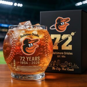 Baltimore Orioles 72 Years Anniversary 1954-2026 Whiskey Glass