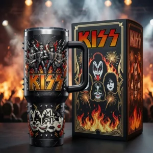 KISS Rock And Roll Band Studded Tumbler With Handle