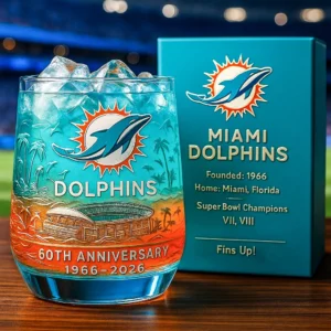 Miami Dolphins 60th Anniversary 1966-2026 Whiskey Glass