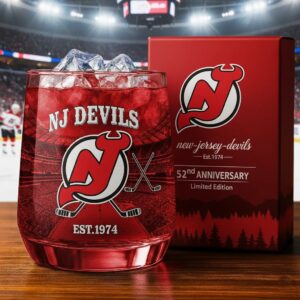 New Jersey Devils 52nd Anniversary Whiskey Glass