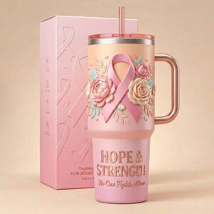 Breast Cancer Awareness 3D Floral Pink Ribbon Hope & Strength Tumbler