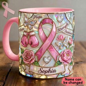 Breast Cancer Awareness Personalized Survivor Stained Glass Mug
