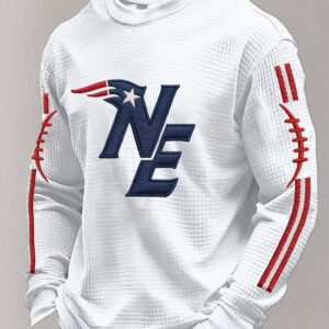 New England Patriots Embroidered Logo And Football Sleeve Waffle Knit Shirt