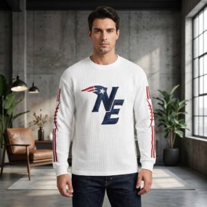 New England Patriots Embroidered Logo And Football Sleeve Waffle Knit Shirt