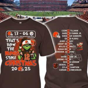 Vintage Cleveland Browns Christmas 2025 Tee – Grinch 13-06 Scoreboard & Player Names Roster Gift